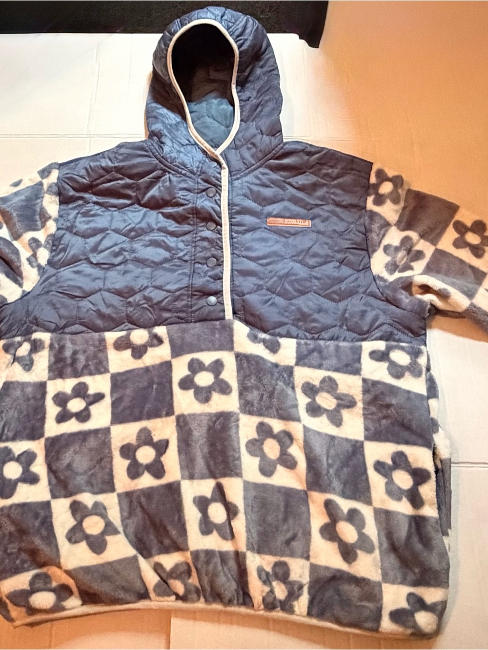 Cozy Hooded women’s no Pajama Pullover in Navy and Cream